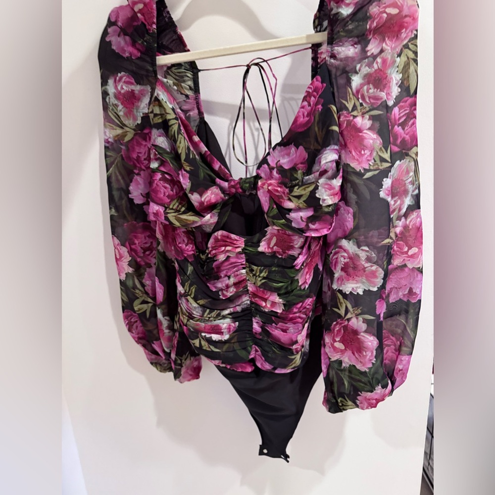 Cami NYC silk floral bodysuit with cutout